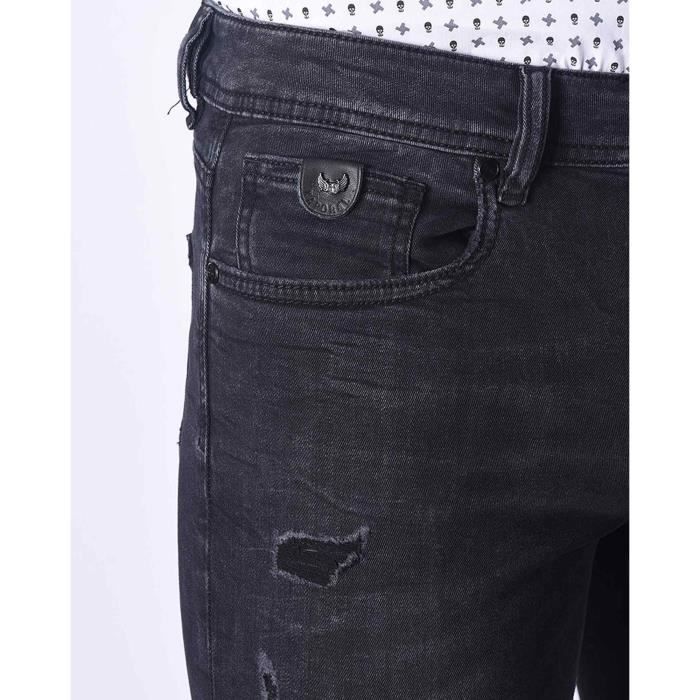 Jean Skinny Stretch - KAPORAL - Pixel - Taille basse - Black destroy - Bleu