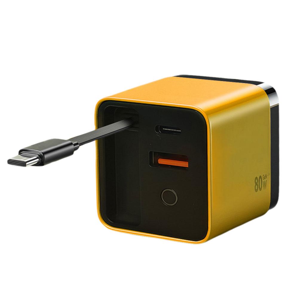 65W 3 In 1 Retractable Fast Charger Type C Cable 2 USB Ports Wall Plug for iPhone Laptops Multi-Device Fast Charger