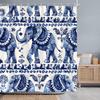 Black and White Elephant Shower Curtain Vintage Bohemian Floral Polyester Fabric Printed Bath Curtains Bathroom Decor with Hooks