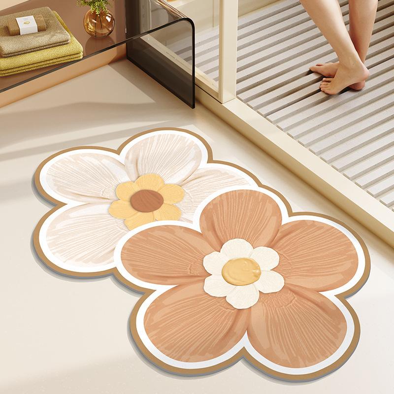 Nordic Simple Flowers Moisture-wicking Quick Drying Bathroom Floor Mat Bathroom Odd Shape Anti-dirty Wear-resistant Diatomium Mud Carpet