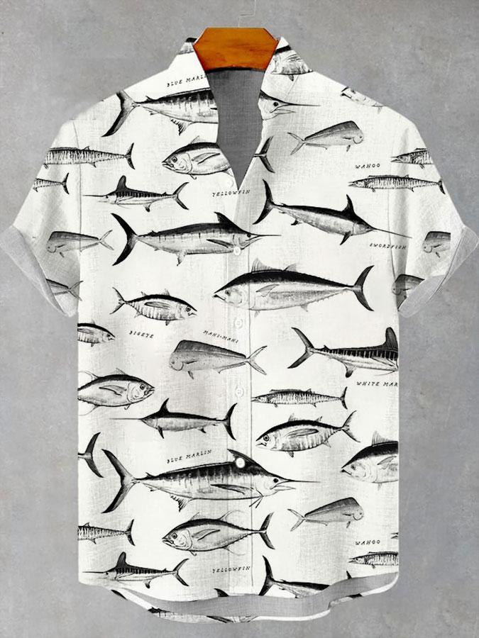 Summer Men's Casual Sea Life Graphic Short Sleeved Shirt Button Down Lapel Shirts Oversized Tops Casual Hawaiian Shirt for Men