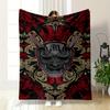 "Samurai Demon Mask with Artistic Flames" Patterned Flannel Blanket Perfect for the Bedroom Living Room, Sofa, or a Little Nap