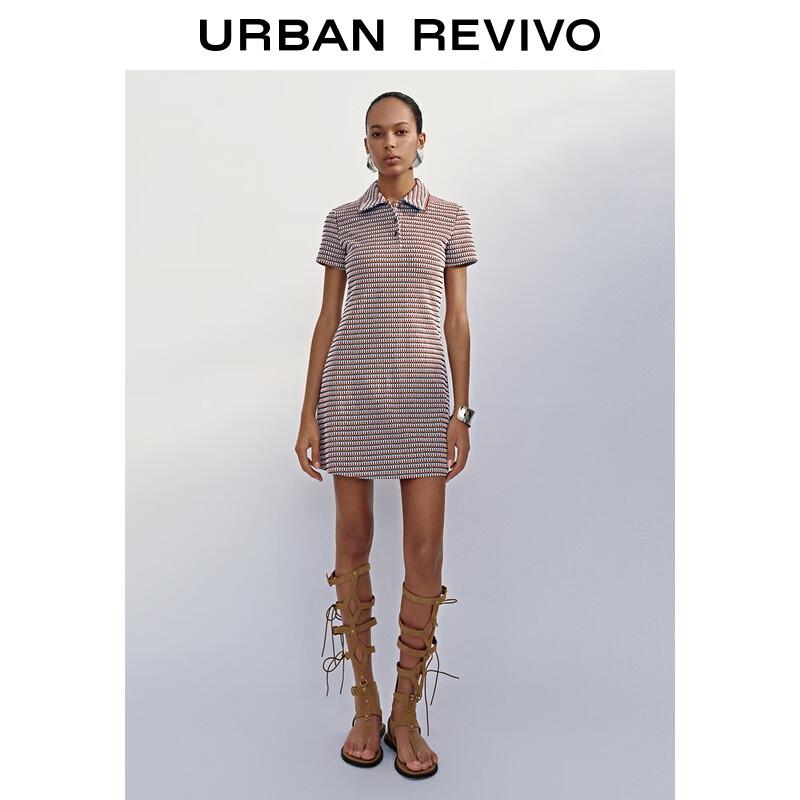 UR 2025 Autumn Women s Color Block Textured Polo Collar Mini Dress M