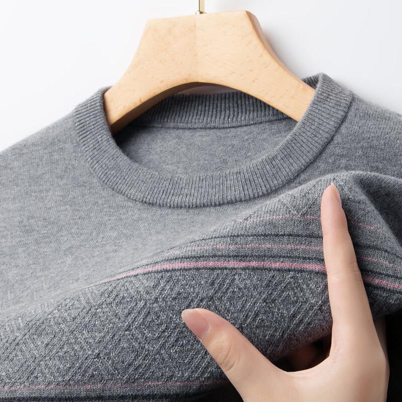 

FAPAI Men s 100% Merino Wool Round Neck Striped Sweater