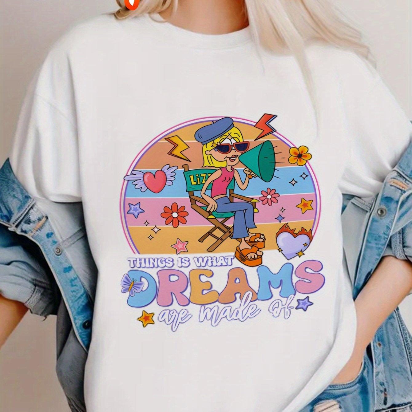 

Dreamy Director Vibes Womens TShirt Black Short Sleeve Casual Top with Dreams Really Do Come True Graphic Print 4XL