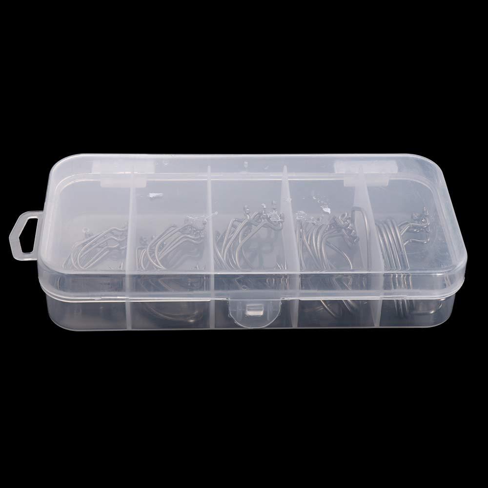 Robuste Karpfenangelhaken, 50 Stück/Packung mit Box, Größen 2#1#1/0#2/0#3/0#, Offset-Angelhaken, Widerhaken, breite Kurbelhaken