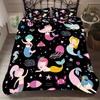 Print Jellyfish,Unicorn 2/3pc Single Kids Black Cartoon Bedding Set Duvet Set With Pillowcases Mermaid Princess BedSet Twin Size