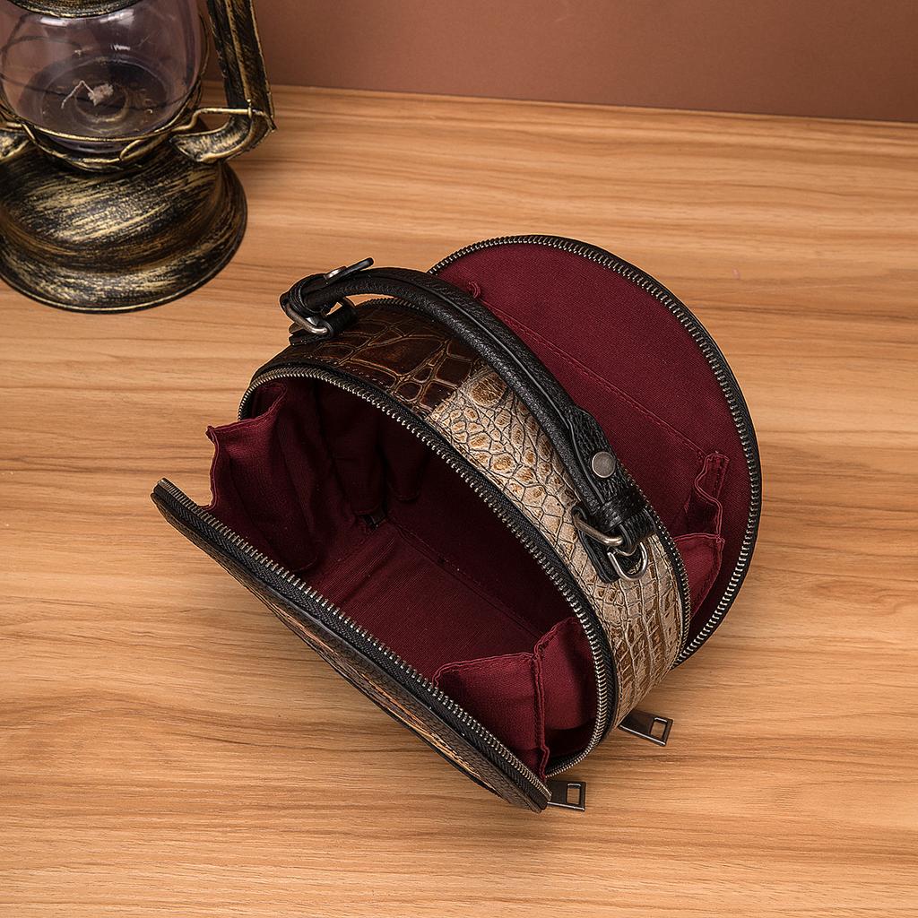 New European and American Retro Women's Bag with Top Layer Cowhide, Fashionable and Casual Splicing, Women's Handbag, Single Shoulder Crossbody Bag