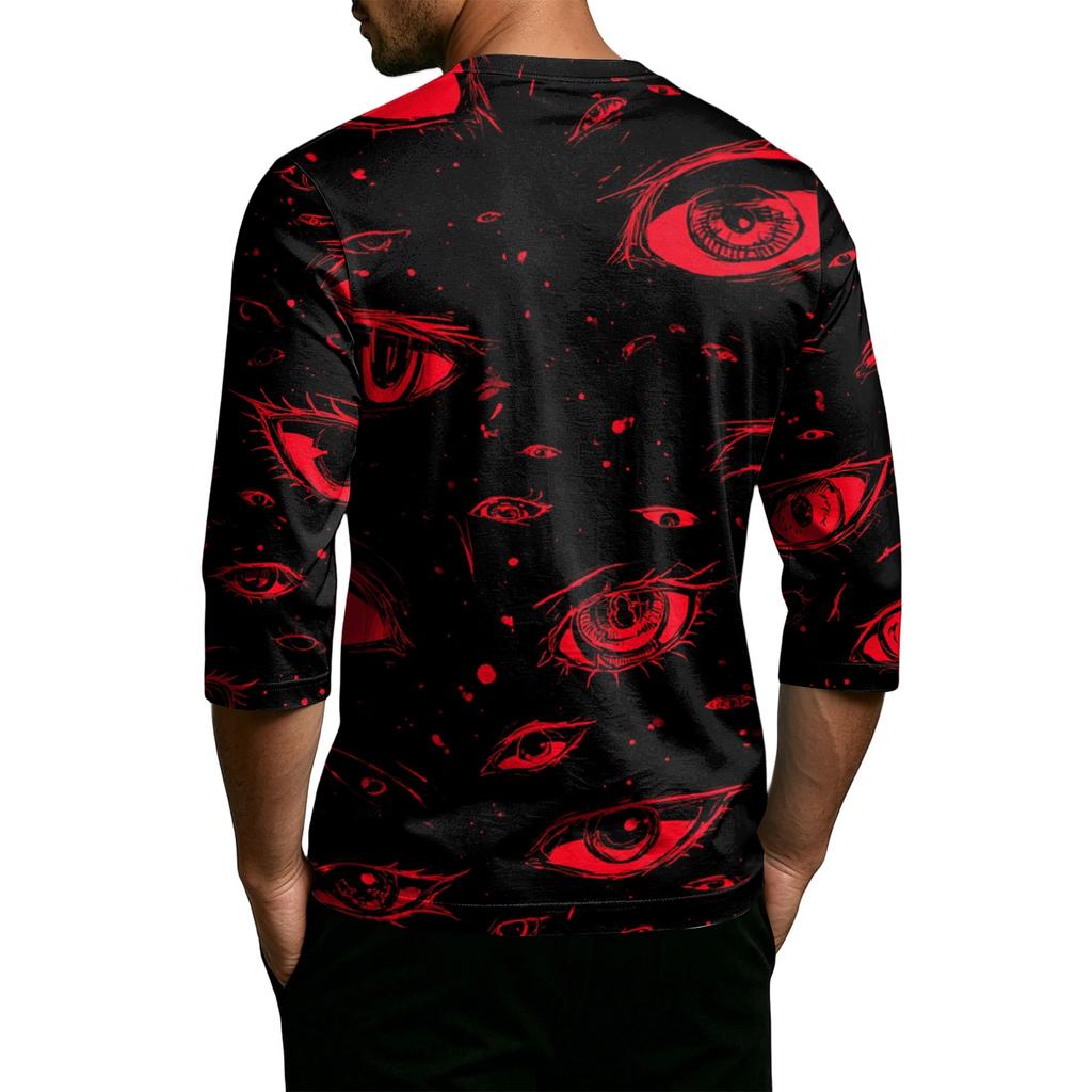Men's Casual Halloween Print Crew Neck T Shirt Three Quarter Sleeve Top Comfortable Fit Lightweight Fabric Stylish Design