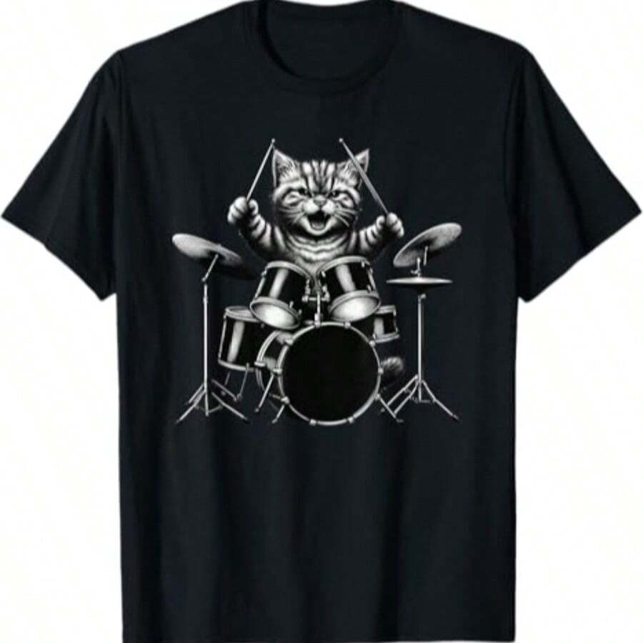

Top Quality Funny Cat Drummer Drums Drumming Music Lover Unisex T-Shirt S