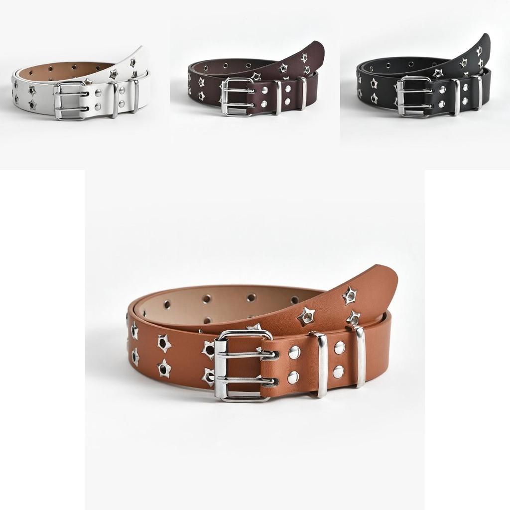 Womens Elegant Faux Leather Waist Belt With Unique Star Eyelet And Punk Features