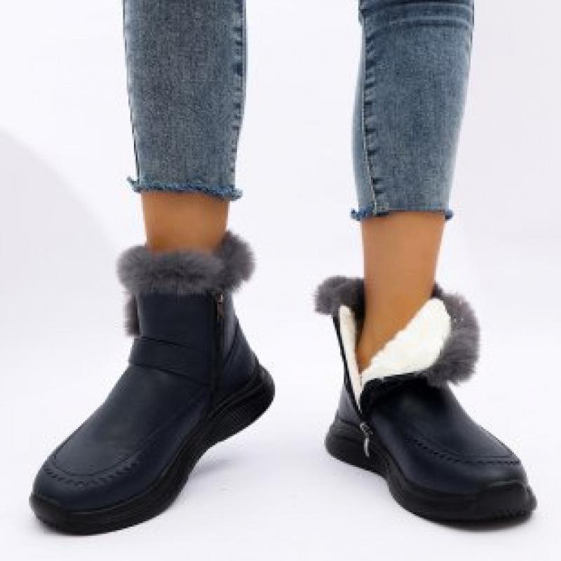 Autumn and winter new large size women's snow boots thickened color short boots velvet warm flat boots side zipper