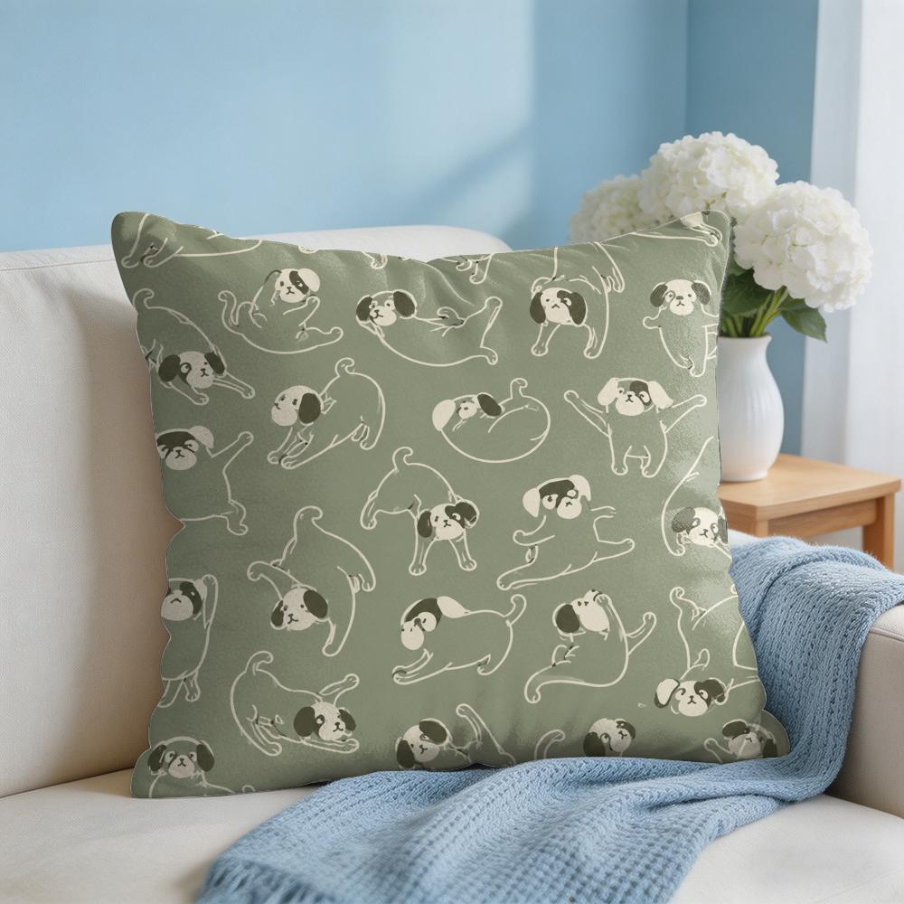 Puppy Sketches Cushion Cover Short Plush Soft DoubleSided Printing Pillow Case Cozy Sofa Bedroom Home Decor Gift