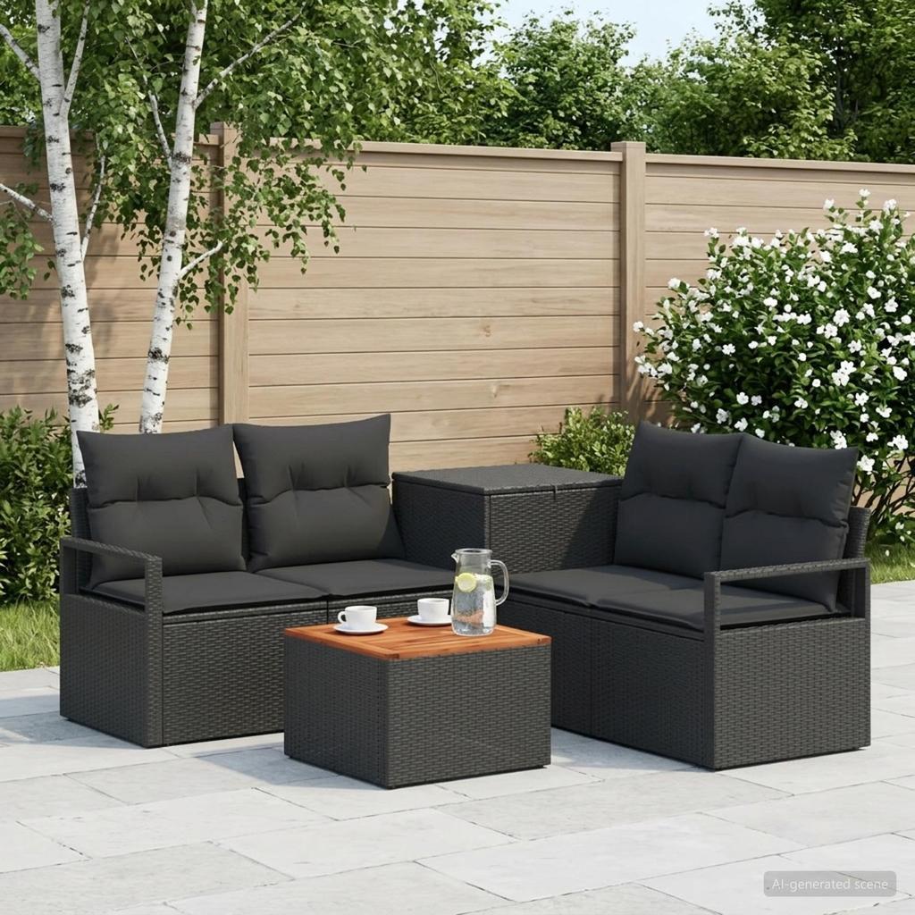 Sofa Set 6 Pcs Black Poly Rattan and Steel