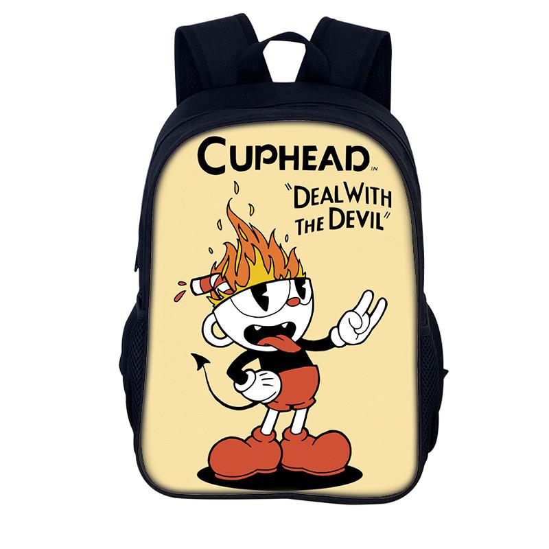 Cuphead Cartoon Backpack For Kids With Nylon Material And Spacious Design For School And Travel