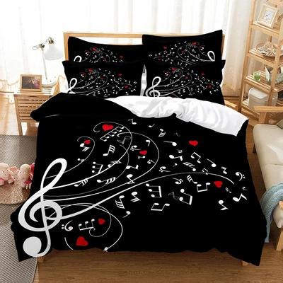 3D Musik Bettwäsche Set Digitaldruck Bettwäsche Queen Size Bettwäsche Drop Shipping Modisches Design Schwarz und Weiß Bettbezug Sets