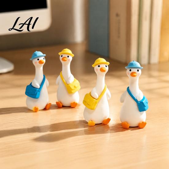 Holiday Decorations for Home 4Pcs Mini Goose Figurines Miniature Geese Statues with Hat & Bag Tiny Resin Animal Cute Room Decor Micro Landscape