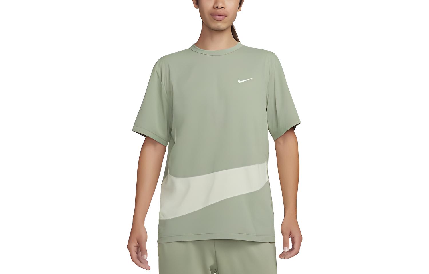 Nike T Shirts Men s Oil Green Crew Neck Moderate Straight Fit FB8579-386 XL