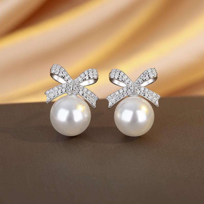 

Shijia Bow Stud Earrings Women S 2025 Light Luxury High-End Earrings Earrings 925 silver