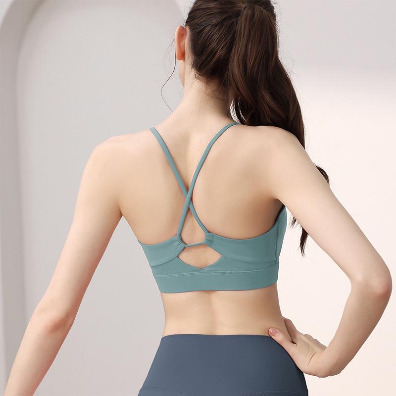 Women's Quick-Dry Thin Strap Shockproof Yoga Sports Bra with Fixed Cups and Stylish Back