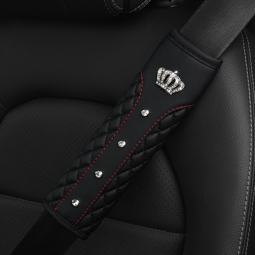 1 Diamond-encrusted Blingbling Metal Crown Faux Sheepskin Car Supplies Seat Belt Shoulder Strap Comfort Safety Belt