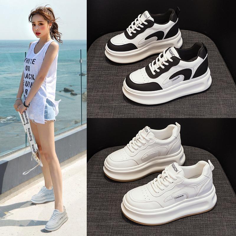 Inner Height-increasing Little White Shoes Women's Autumn New 8 Muffin Thick-soled Small Casual Board Shoes Leather Single Shoes