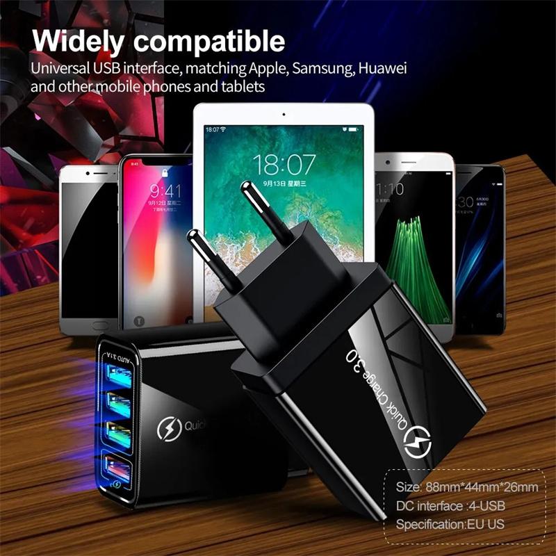 35W QC3.0 Quick Charger 4 USB Charger For IPhone 11 Samsung S9 Huawei Xiaomi QC3.0 EU US UK Fast Wall Mobile Phone Charger