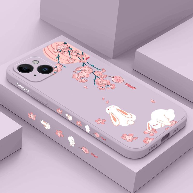 Peach Bunny Phone Case For iPhone 16 15 14 13 12 11 Plus Pro Max Mini X XR XS SE2020 8 7 6 6S Plus Liquid Silicone Cover