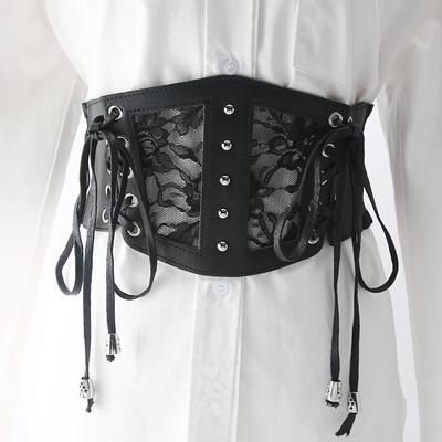 Dentelle Ceinture Femme Large Élastique Décoration de Taille avec Robe Chemise avec Bord Volanté Sceau de Taille Noir