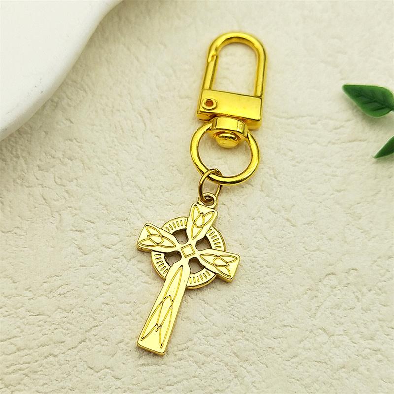 Celtic Knot Irish Cross Pendant Keyring for Women Men Stainless Steel Gold Color Viking Norse Odin Keychain Jewelry llaveros
