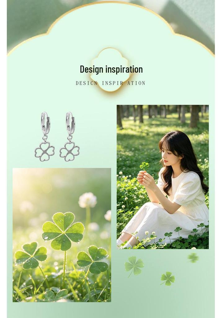 S925 Sterling Silver Four-Leaf Clover Hollow Heart Earrings for Women - Fashionable Lucky Jewelry for Valentine's Day