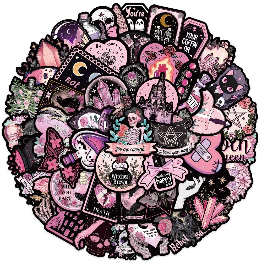50pcs Gothic Darkness Cute Spooky Horror Stickers Magic Flower Skull Crystal Sticker For Laptop Luggage Guitar Diary Vinyl Decal