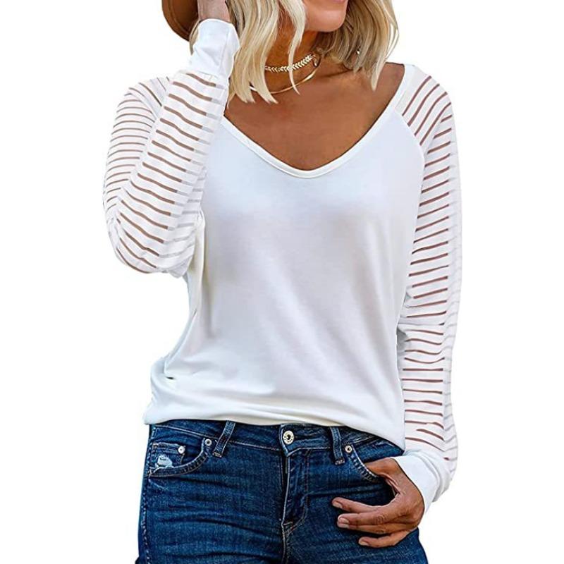Autumn and Winter Striped Long Sleeved T-shirts Casual Loose Women's T-shirts
