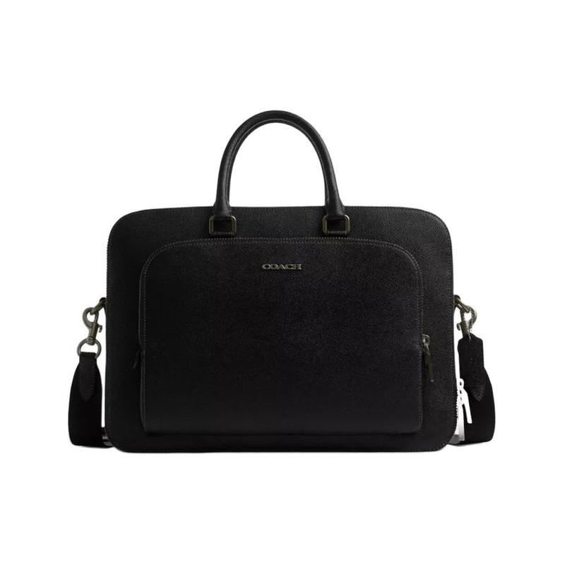 

COACH ETHAN 38 Logo logo zipper closure, cross-grain leather, shoulder crossbody handbag, large size, men s black чорний