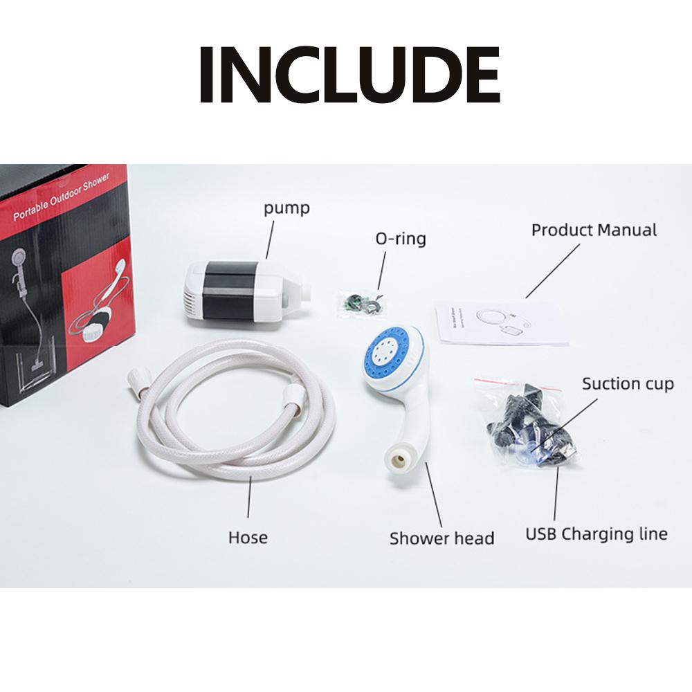 

Портативный уличный душ для кемпинга, путешествий, купания, перезаряжаемый электрический насос для душа для автомобиля, сада, кемпинга, мытья домашних животных белый