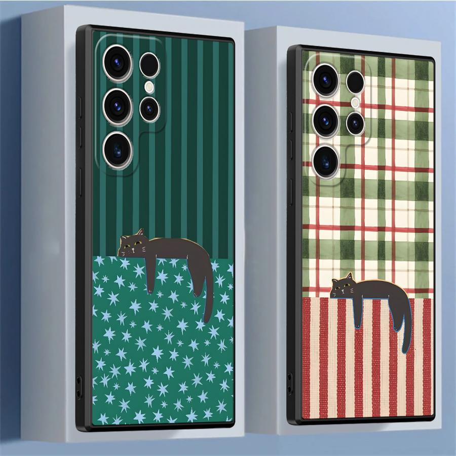Hülle für Samsung Galaxy S26 S20 S23 S21 FE S10 S9 S25 Ultra S24 Plus Note 20 Ultra 8 9 10 Funda Handyhülle Cartoon Gitter Katze