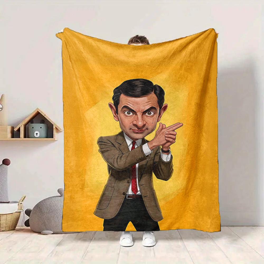 1Pc Mr Bean'S Classic Pose Flannel Blanket, Soft And Comfortable, Casual Warm, Camping Travel, Christmas, Halloween Xmas Gift N138