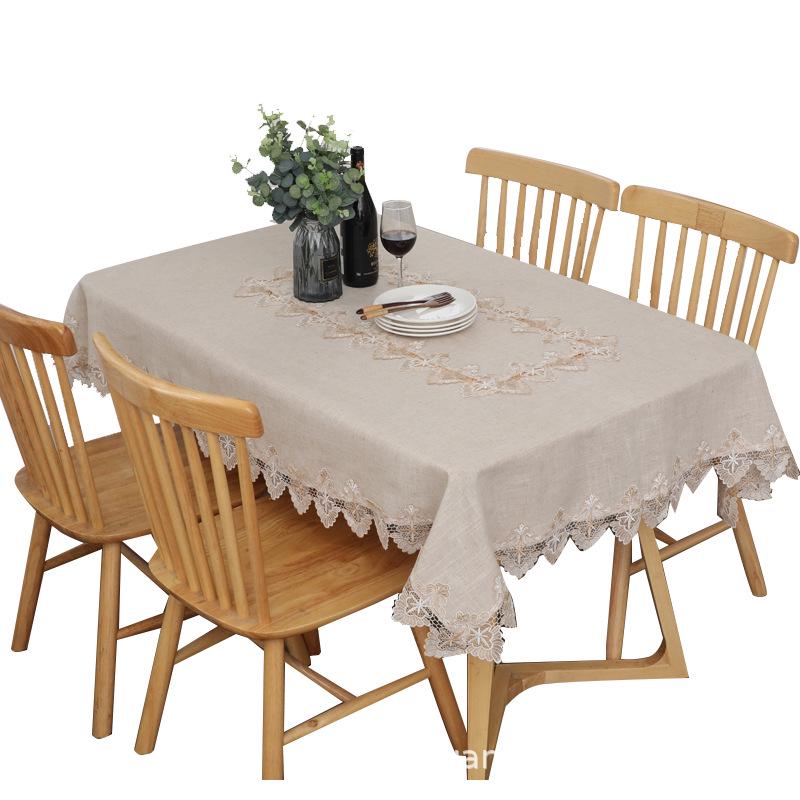 Chinese Style Cotton Linen Lace Tablecloth - Solid Color, Dustproof, Multipurpose Rectangular Cover