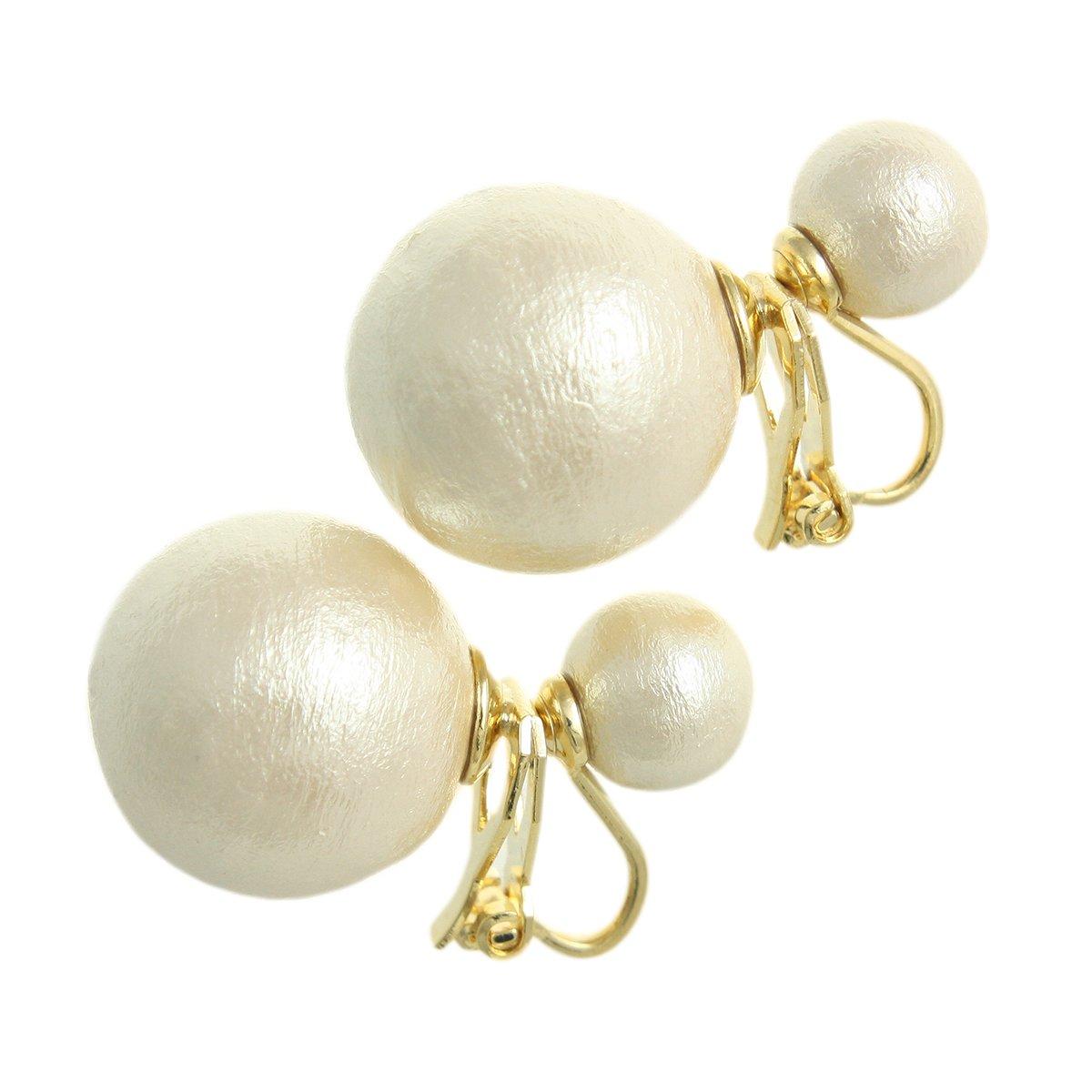 

Cotton Pearl Back Catch Earrings Double Pearl Design Catch E2038 [VINGTAINE] 2-way
