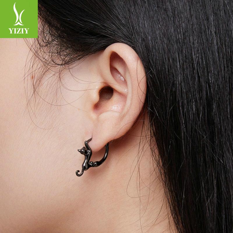 S925 Sterling Silver Cat Ear Buckle Female, Cute Fun Animal Earrings Earrings Sce1488