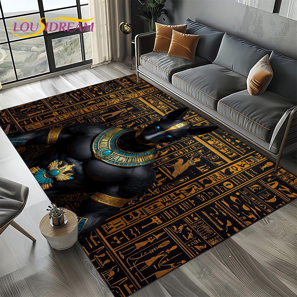 Ancient Egypt Death Anubis Pharaoh Horus Mythology Carpet Rug for Living Room Bedroom Home Sofa,Area Rug Non-slip Floor Mat