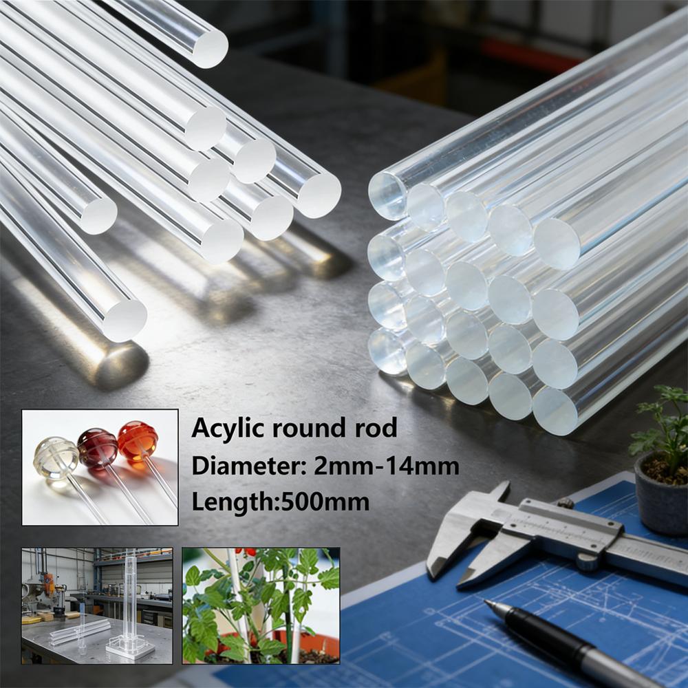 1-5pcs DIY Clear Acrylic Rods 500mm Round Bars - Easy Cut & Shape for Custom Builds, Craft Projects