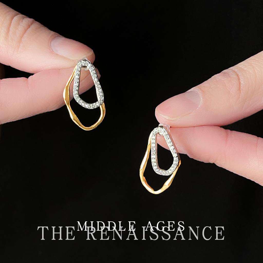 Medieval lines zircon irregular retro literary earrings light luxury high-end stud earrings temperament earrings