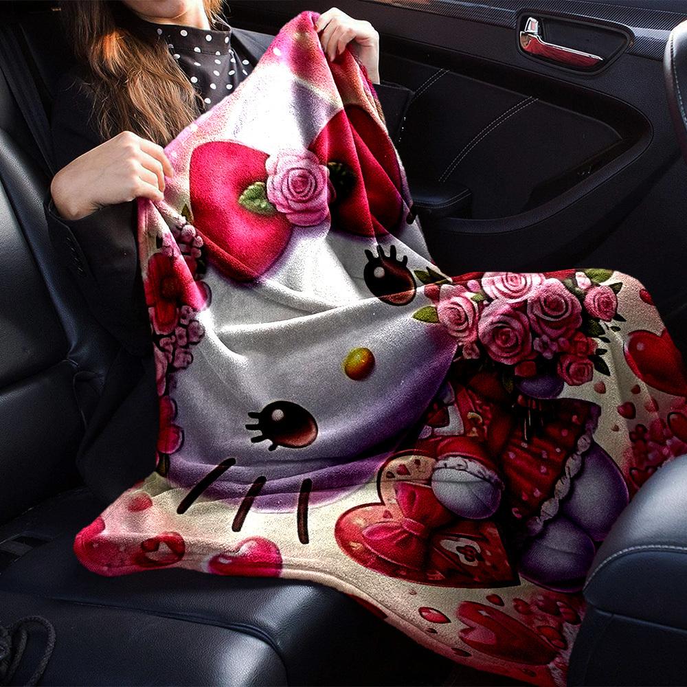 1pc Hello Kitty, Flowers blanket Lightweight Flannel Throw for Sofa Bed Travel Camping Livingroom Office Couch Chair