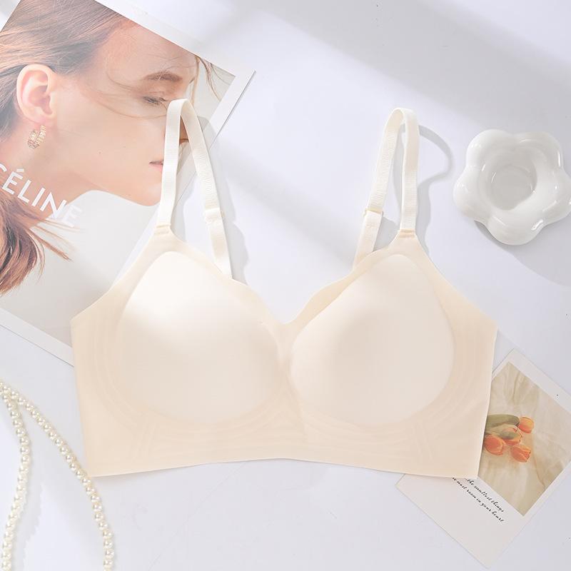 New jelly soft support solid color seamless small chest gathering no steel ring bra sports fixed cup
