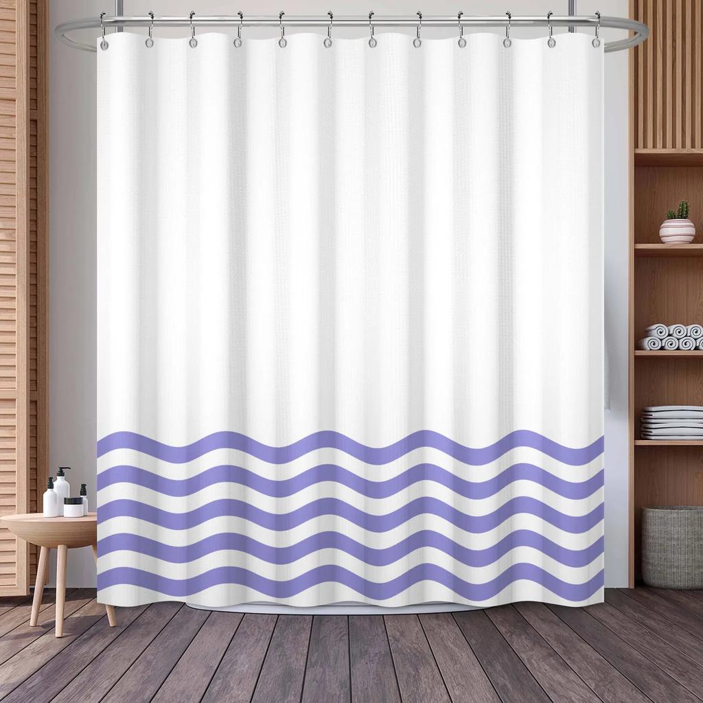 Waffle Shower Curtains Modern Hotel Style Striped Geometric Pattern Bath Decor Waterproof Polyester Bathroom Curtain with Hooks