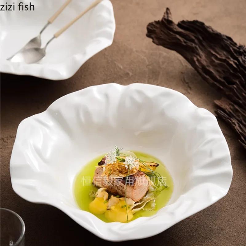 Irregular Pleated Ceramic Bowl White Plate Fruit Plate Salad Bowl Soup Bowls Noodle Bowls Breakfast Plates Dessert Plates Dish
