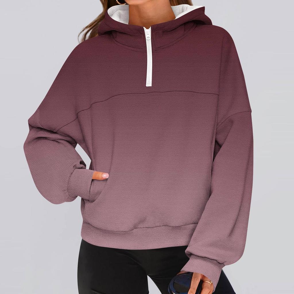 Women's Fashionable Solid Color Hooded Long Sleeved Sports Casual Pullover Sweatshirt Top