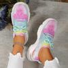 Atmungsaktive Sportschuhe für Damen in Übergröße, Flyknit Mesh, lässiger Einzelschuh, Blumendruck, farbige Vorderseite, Schnürung, flache Sohle, Sneaker, 35–43