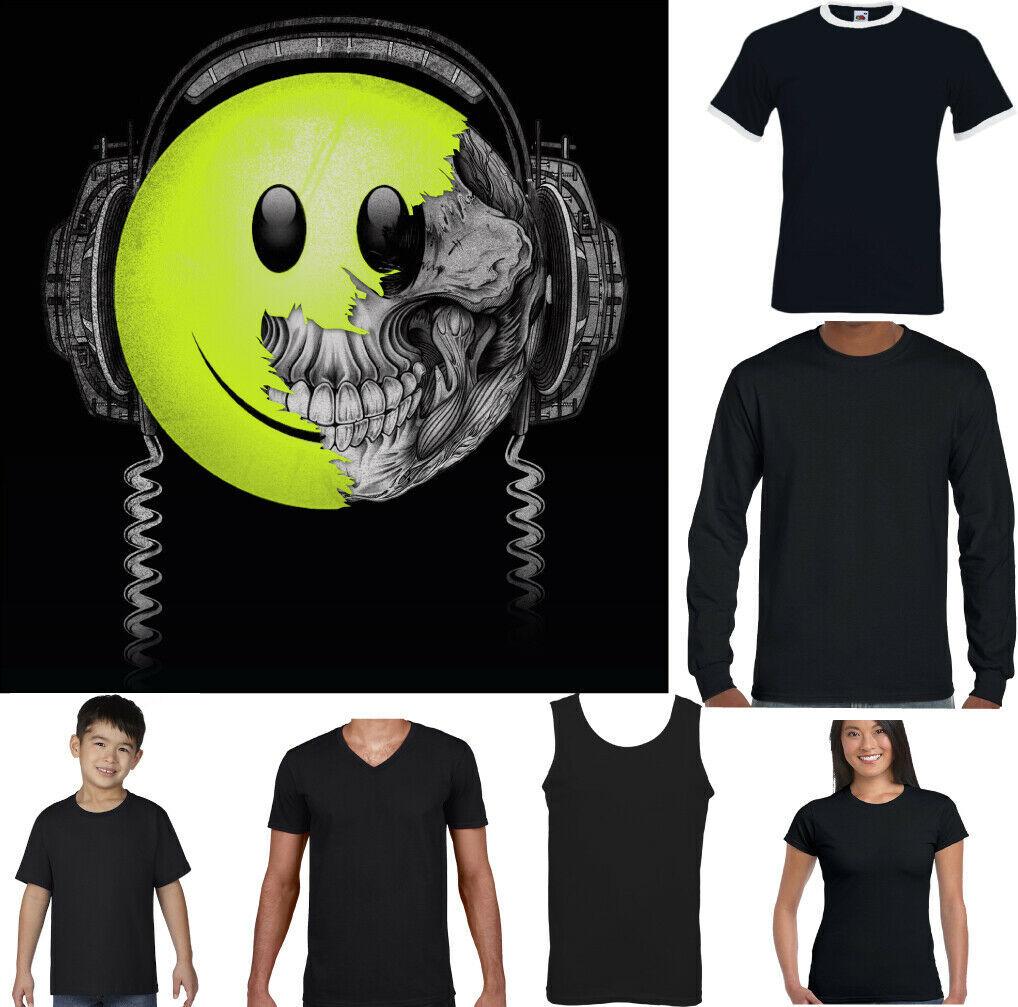DJ SKULL T-shirt Mens Happy Face Funny DJing Dance Music 90s Rave Acid House XL